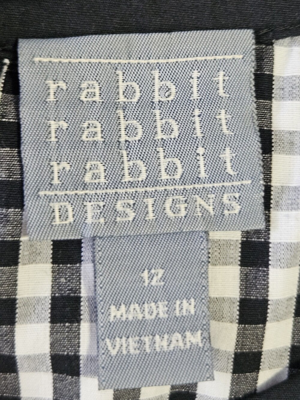 0207 Rabbit Rabbit Rabbit Designs Gingham Dress Black White Size 12 Retro Fall - Picture 8 of 14